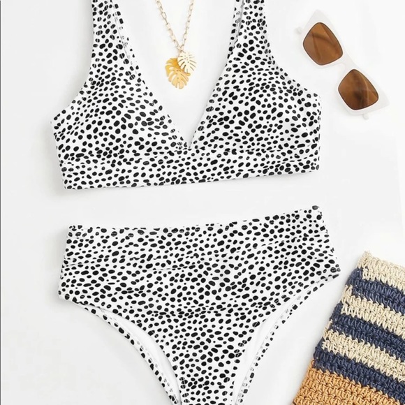 High waisted Dalmatian print dot bikini swimsuit - Picture 6 of 7